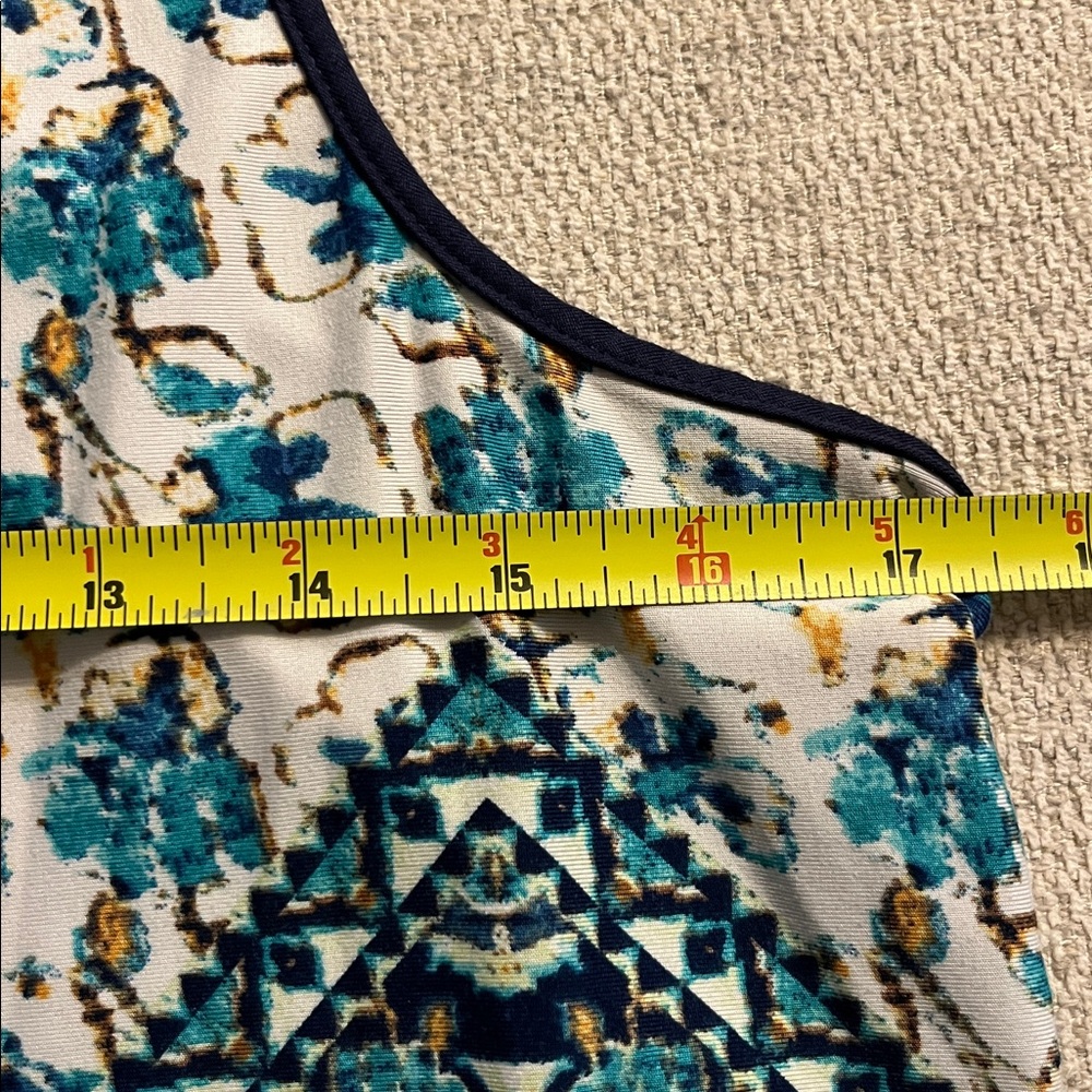 Patterned Racerback V-Neck Tank Top - Teal/White - Picture 3 of 5